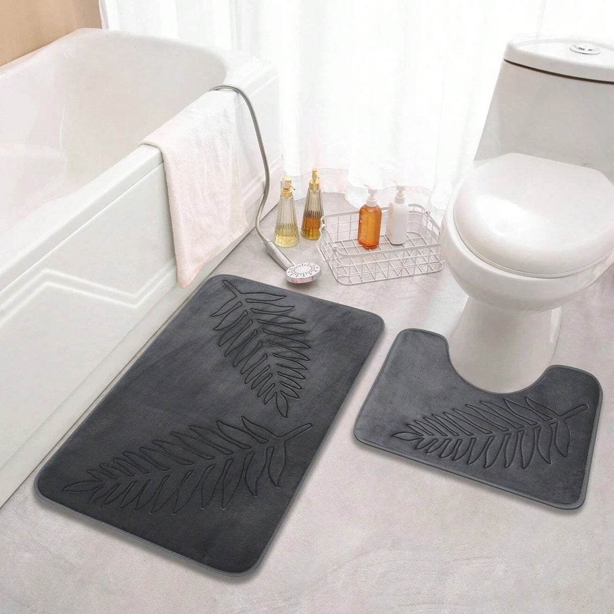 Non-Slip Bath Mat Set - Memory Foam & Velvet Surface