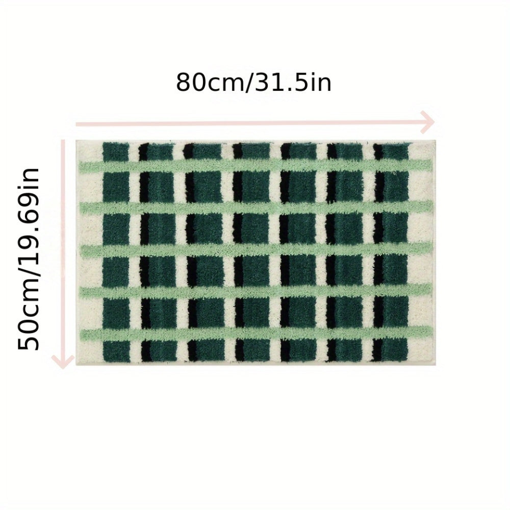 Non-Slip Bath Mat - Soft Flocked Fabric, Geometric Design