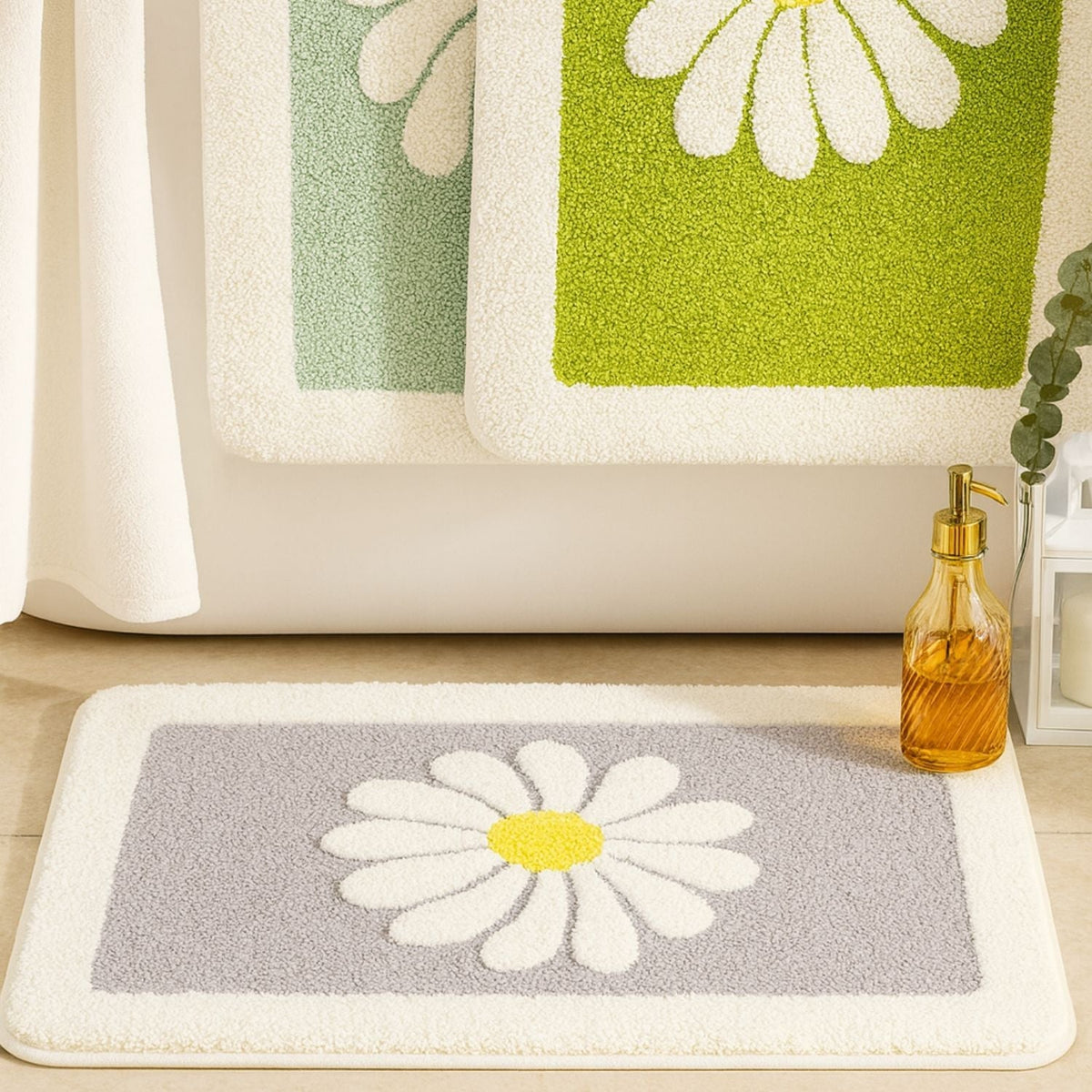 Non-Slip Bath Mat - Soft Microfiber Floral Design