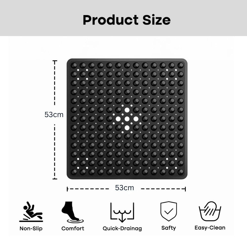 Non-Slip Bath Mat - Square PVC Design With Suction Cups