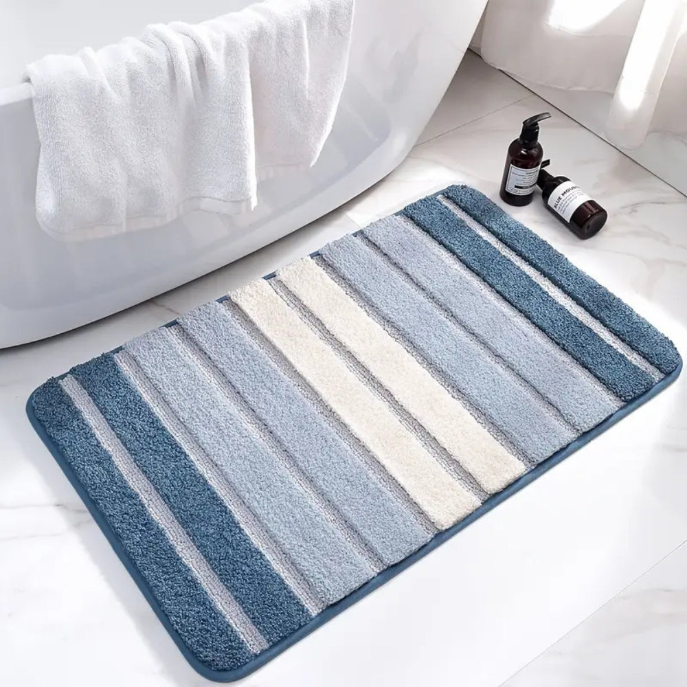 Non-Slip Bath Mat - Striped Absorbent Microfiber Design