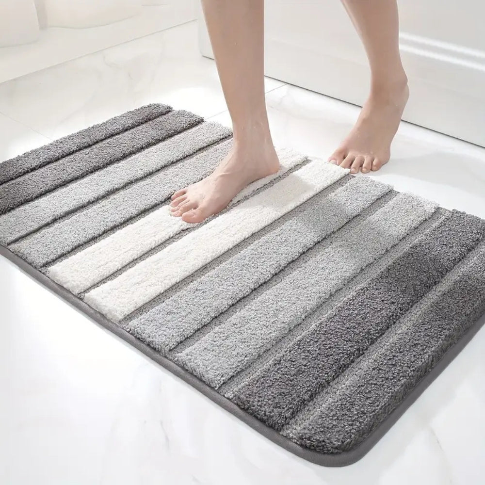 Non-Slip Bath Mat - Striped Absorbent Microfiber Design