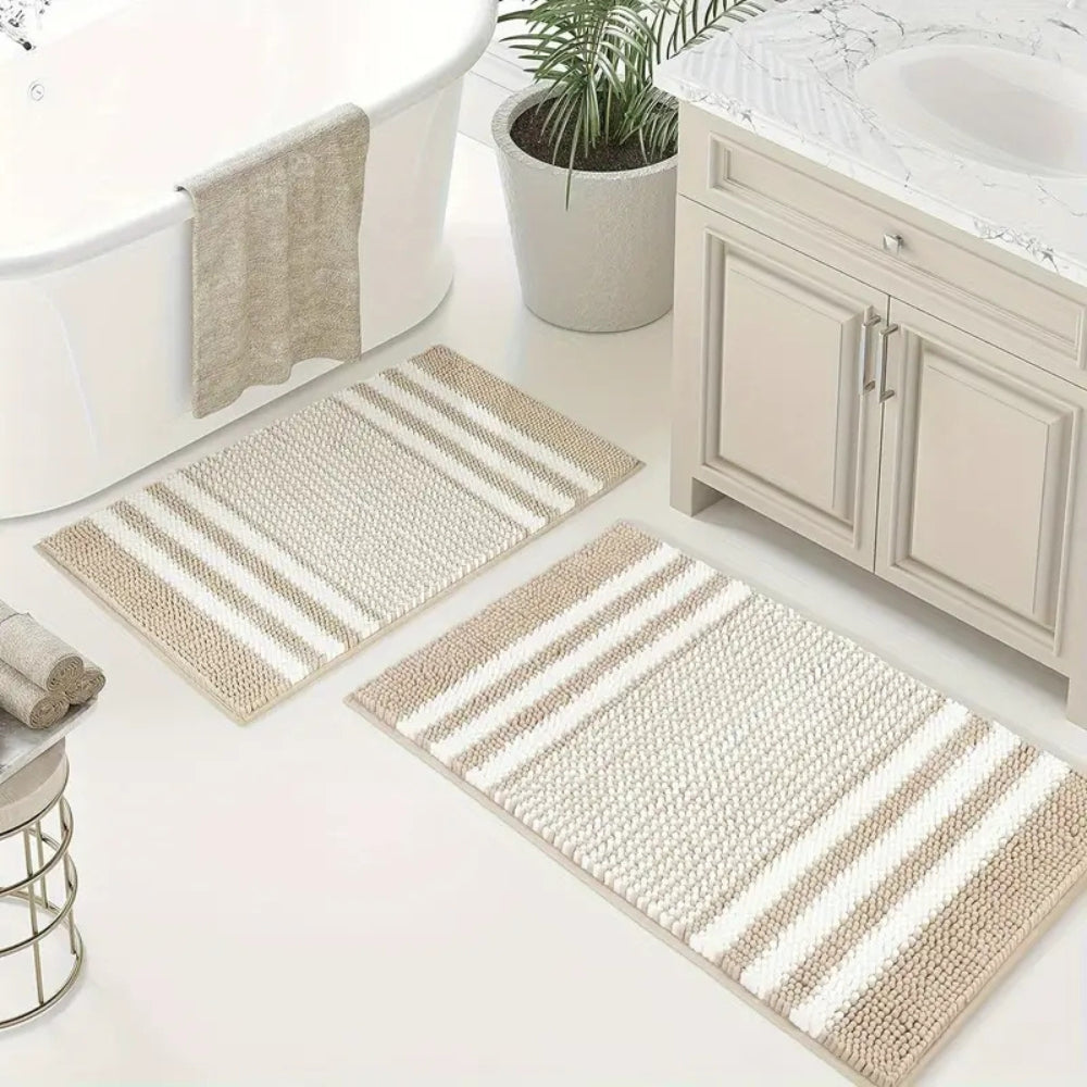 Non-Slip Bath Mat - Ultra-Absorbent Chenille Stripes