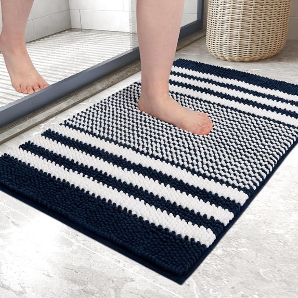 Non-Slip Bath Mat - Ultra-Absorbent Chenille Stripes