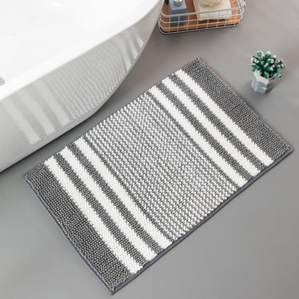 Non-Slip Bath Mat - Ultra-Absorbent Chenille Stripes