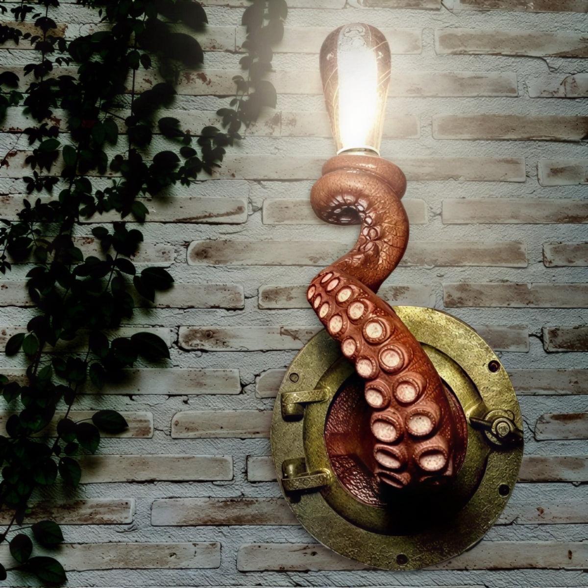 Octopus Tentacle Wall Light, Resin | Red, Blue or Green | Hardwired, Textured Suction Cup Detail