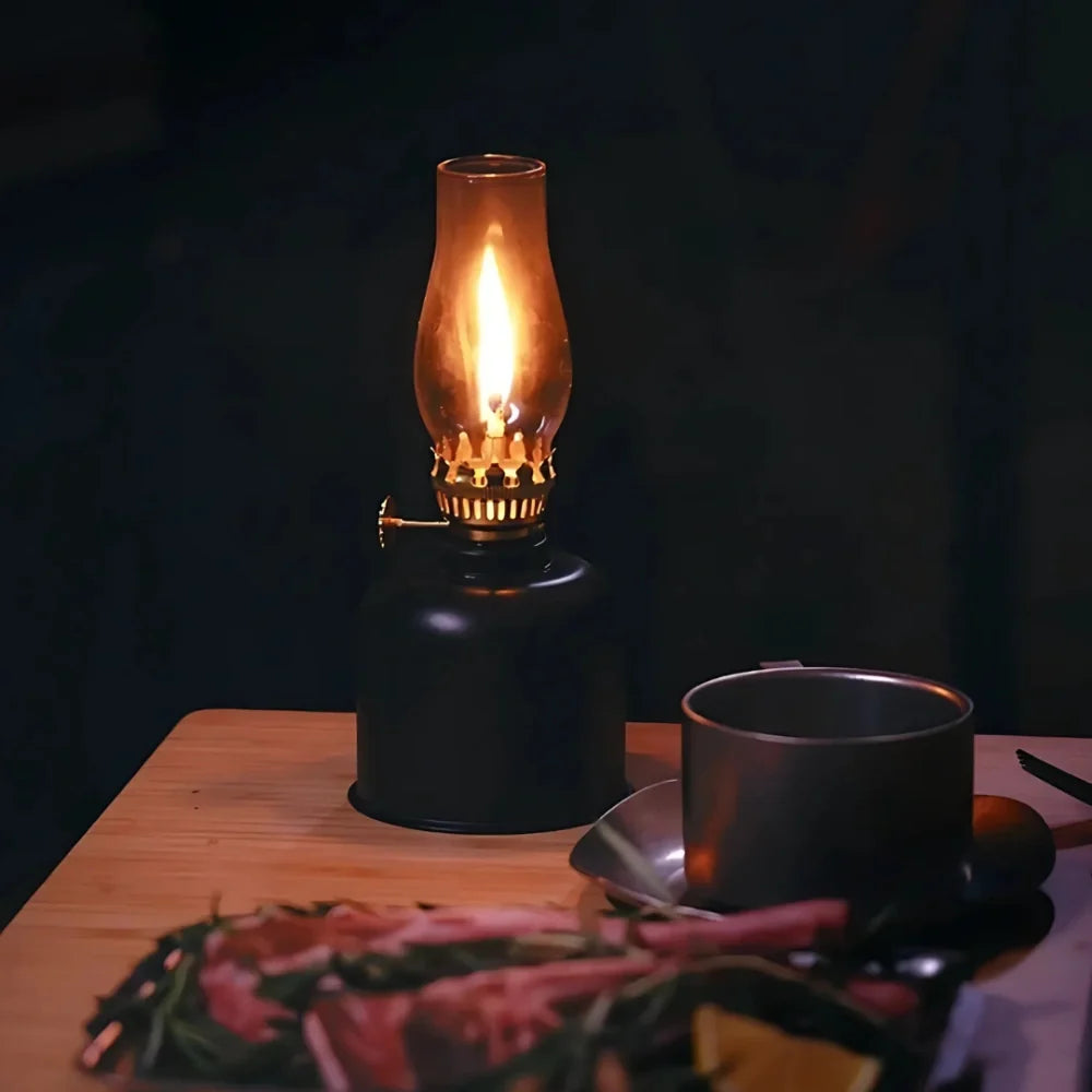 Oil Lamp Electroplated Iron and Glass 19 x 8.5 cm | Gold, Silver, Matte Black | Windproof, Adjustable Flame Control