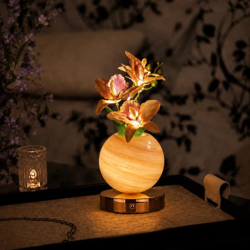 Orchid Vase Lamp, Rechargeable Cordless | Wrought Iron and Glass | Azure, Champagne, Blush, Dimmable
