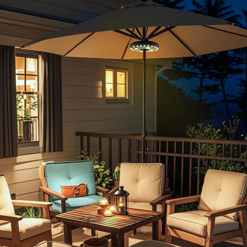 Patio Umbrella Pole Light ABS | 3 Adjustable Modes | Cordless, Universal Fit, Black or Silver Finish