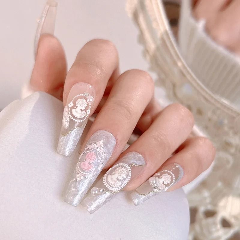 Pearl Nail Stickers for Women | Iridescent Shell Lace Design | Easy Peel-and-Apply Nail Art Decals for Beginners, 1 Sheet