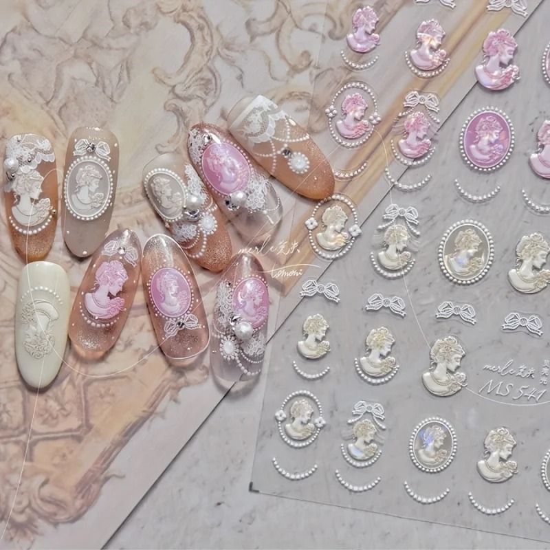 Pearl Nail Stickers for Women | Iridescent Shell Lace Design | Easy Peel-and-Apply Nail Art Decals for Beginners, 1 Sheet