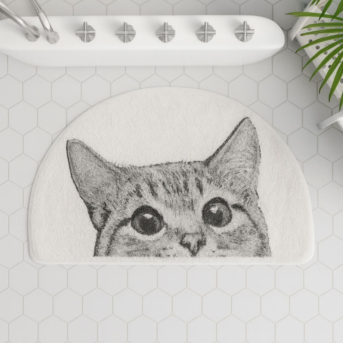 Peeping Kitty - Non-Slip Bath Mat - Soft Polyester Cat Design