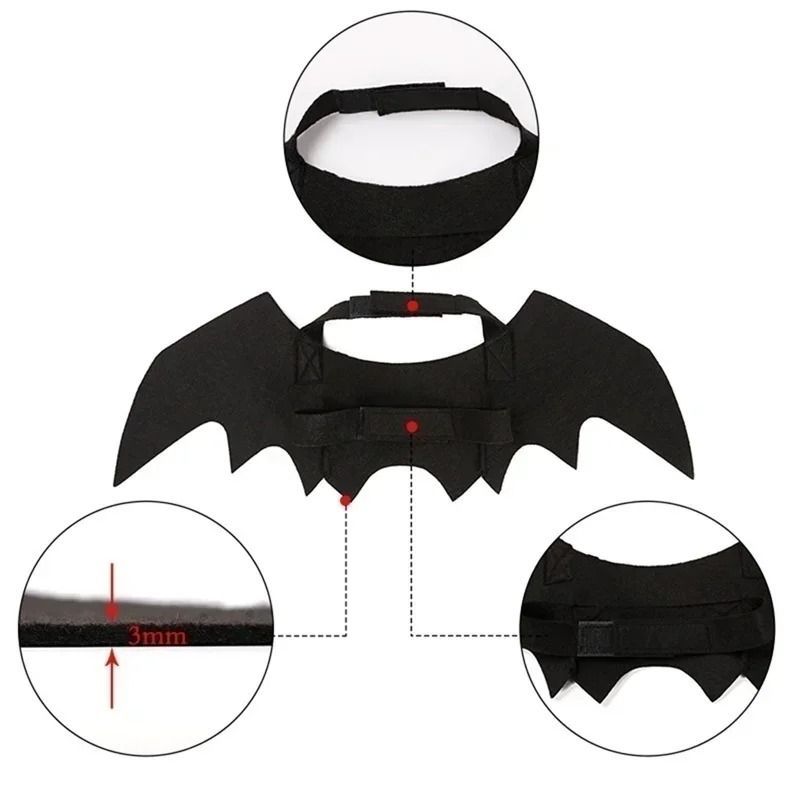 Pet Bat Wings Costume for Halloween | Adjustable Neck and Chest Straps for Cats and Small Dogs | Soft Lightweight Fabric