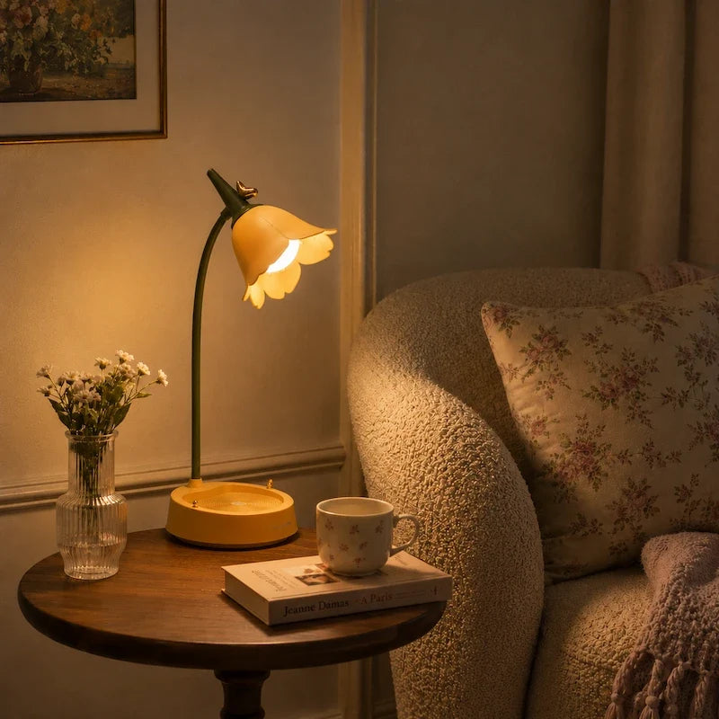 Petal Shade Desk Lamp | Rechargeable, 3-Tone Dimmable, 12-Hour Battery | ABS, Curved Stem, 39 x 15 x 12.5 cm, 4 Colours
