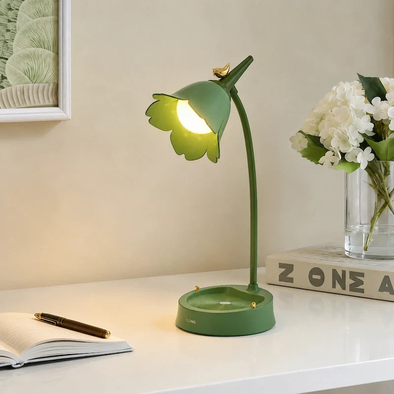 Petal Shade Desk Lamp | Rechargeable, 3-Tone Dimmable, 12-Hour Battery | ABS, Curved Stem, 39 x 15 x 12.5 cm, 4 Colours