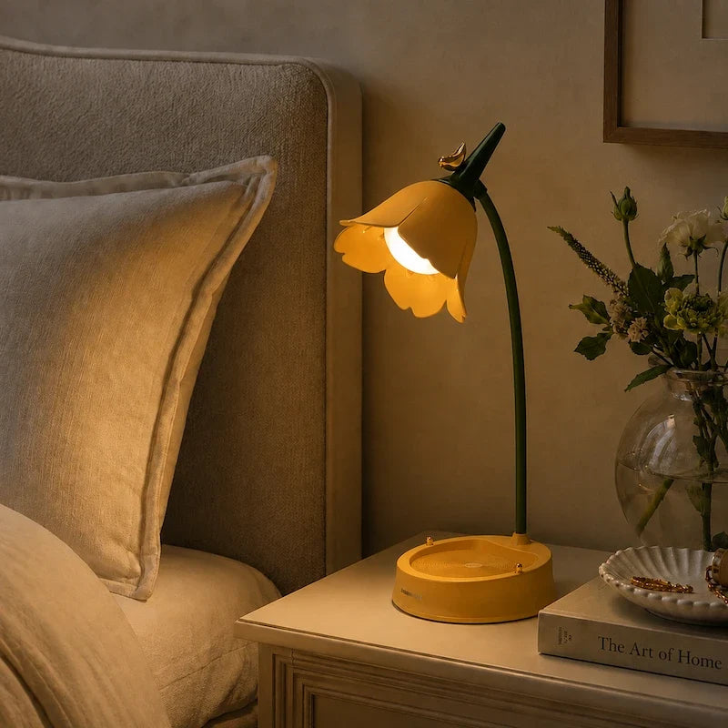 Petal Shade Desk Lamp | Rechargeable, 3-Tone Dimmable, 12-Hour Battery | ABS, Curved Stem, 39 x 15 x 12.5 cm, 4 Colours