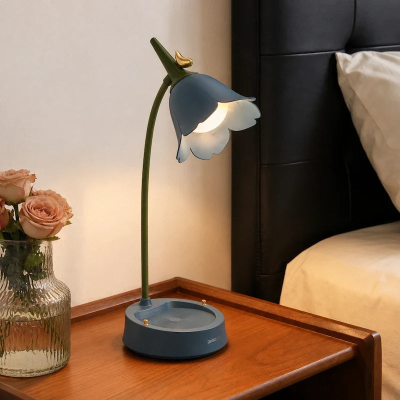 Petal Shade Desk Lamp | Rechargeable, 3-Tone Dimmable, 12-Hour Battery | ABS, Curved Stem, 39 x 15 x 12.5 cm, 4 Colours