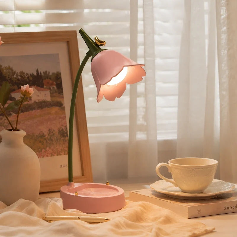 Petal Shade Desk Lamp | Rechargeable, 3-Tone Dimmable, 12-Hour Battery | ABS, Curved Stem, 39 x 15 x 12.5 cm, 4 Colours