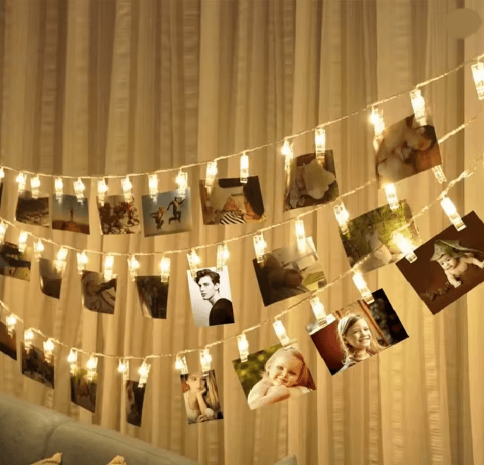 Photo Clip LED Fairy String Lights | 20 LED Clips for Photos & Cards | Battery Powered Display Garland for Walls