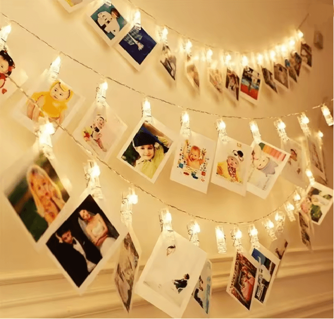 Photo Clip LED Fairy String Lights | 20 LED Clips for Photos & Cards | Battery Powered Display Garland for Walls