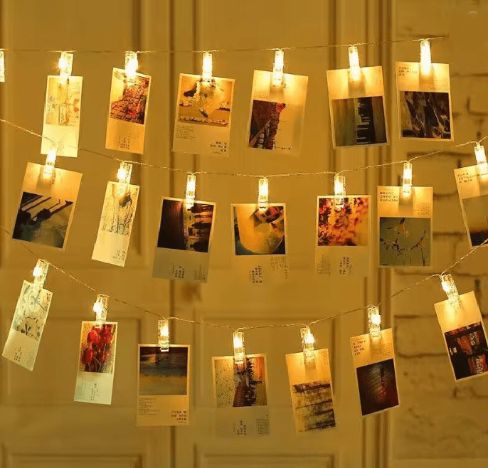Photo Clip LED Fairy String Lights | 20 LED Clips for Photos & Cards | Battery Powered Display Garland for Walls