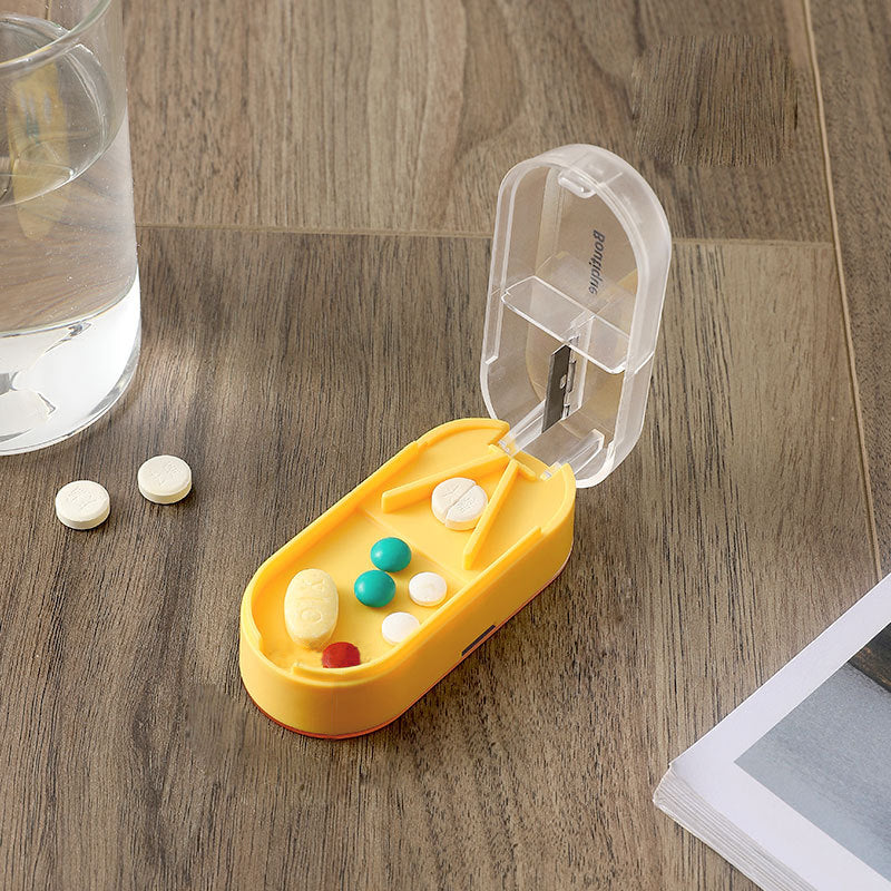 Pill Cutter & Storage Box Stainless Steel Blade | V-Shaped Grip for Accurate Splitting | 3 Compartments for Organised Doses