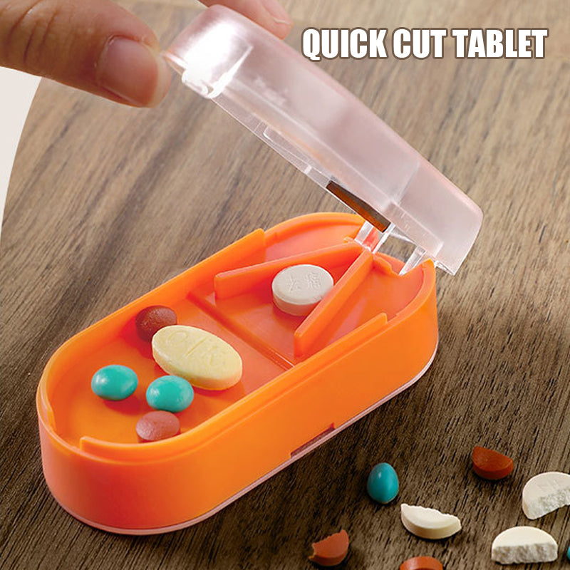 Pill Cutter & Storage Box Stainless Steel Blade | V-Shaped Grip for Accurate Splitting | 3 Compartments for Organised Doses