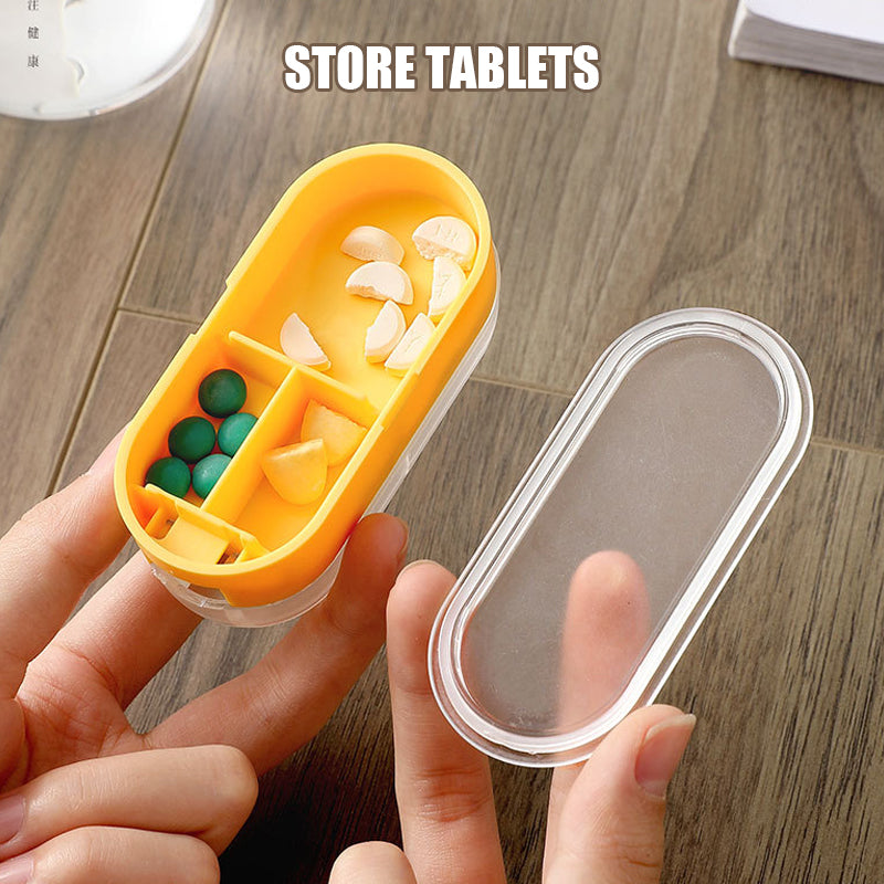 Pill Cutter & Storage Box Stainless Steel Blade | V-Shaped Grip for Accurate Splitting | 3 Compartments for Organised Doses