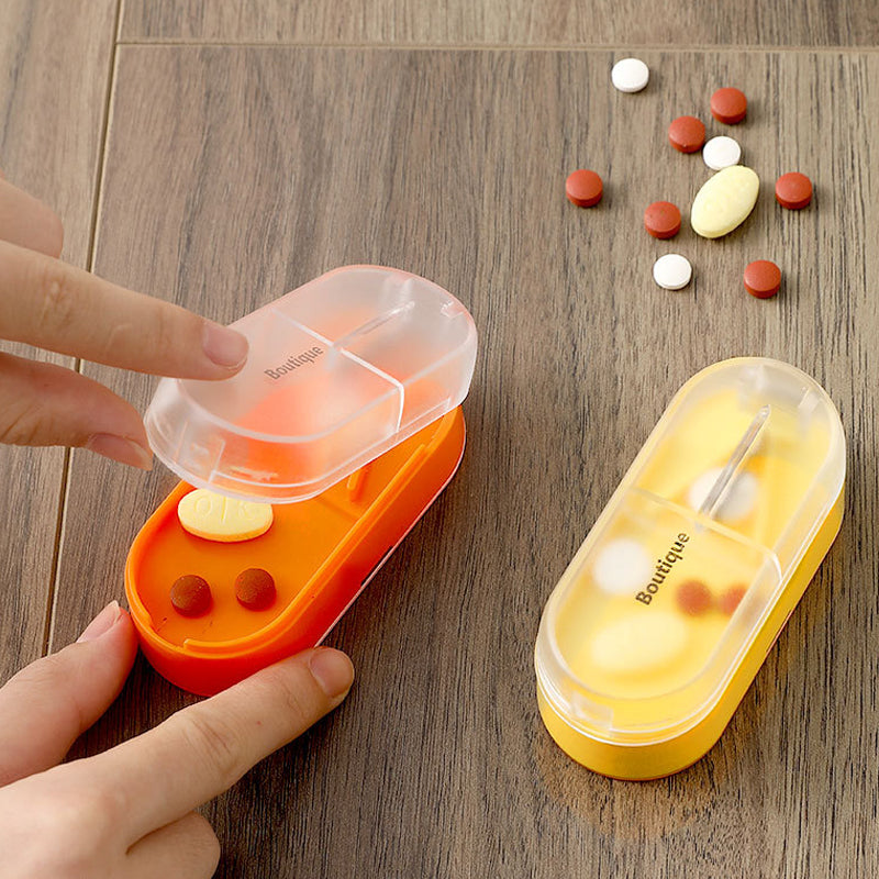 Pill Cutter & Storage Box Stainless Steel Blade | V-Shaped Grip for Accurate Splitting | 3 Compartments for Organised Doses