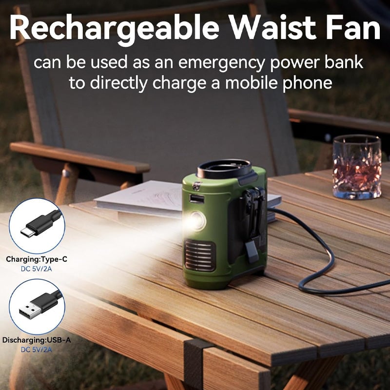 Portable Belt Fan Hands-Free Clip-On | Adjustable Speed USB Rechargeable | Lightweight ABS Plastic Build with Belt Clip