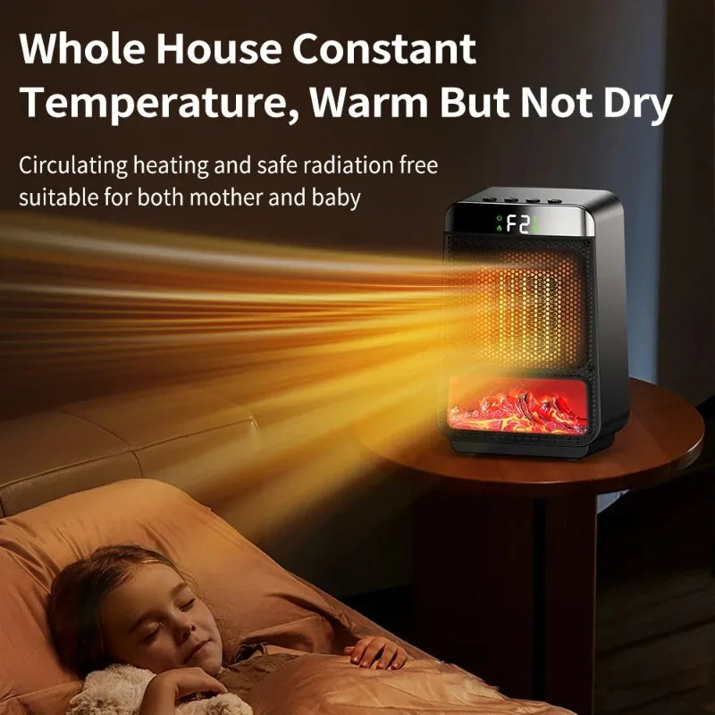 Portable Electric Heater 1500W | PTC Fast Heating with Flame Effect | Eco-Friendly, Low Energy & Quiet Operation