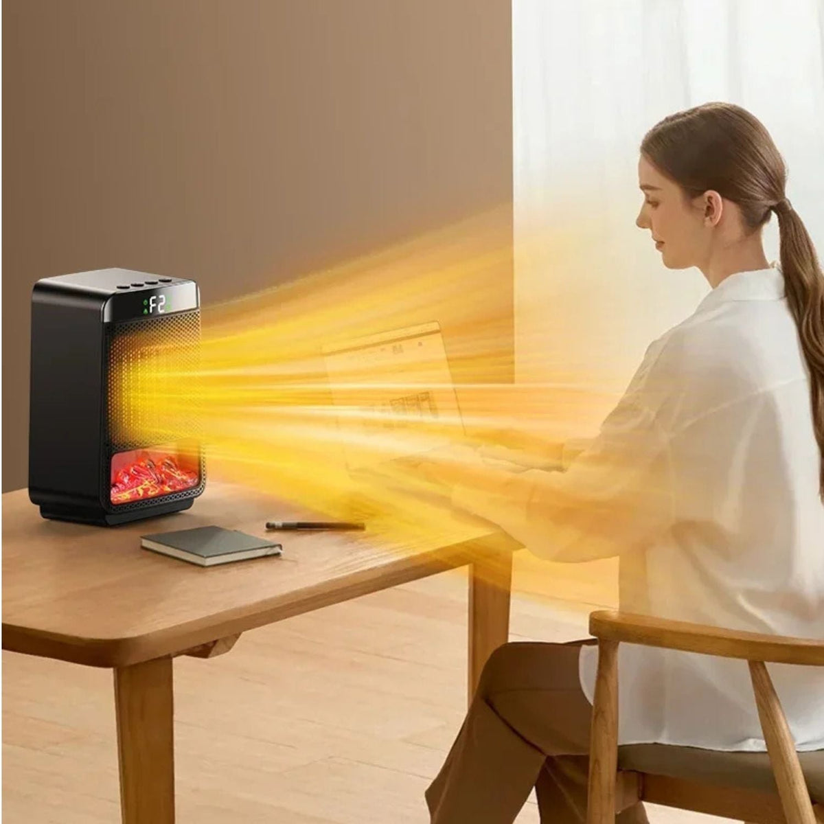 Portable Electric Heater 1500W | PTC Fast Heating with Flame Effect | Eco-Friendly, Low Energy & Quiet Operation