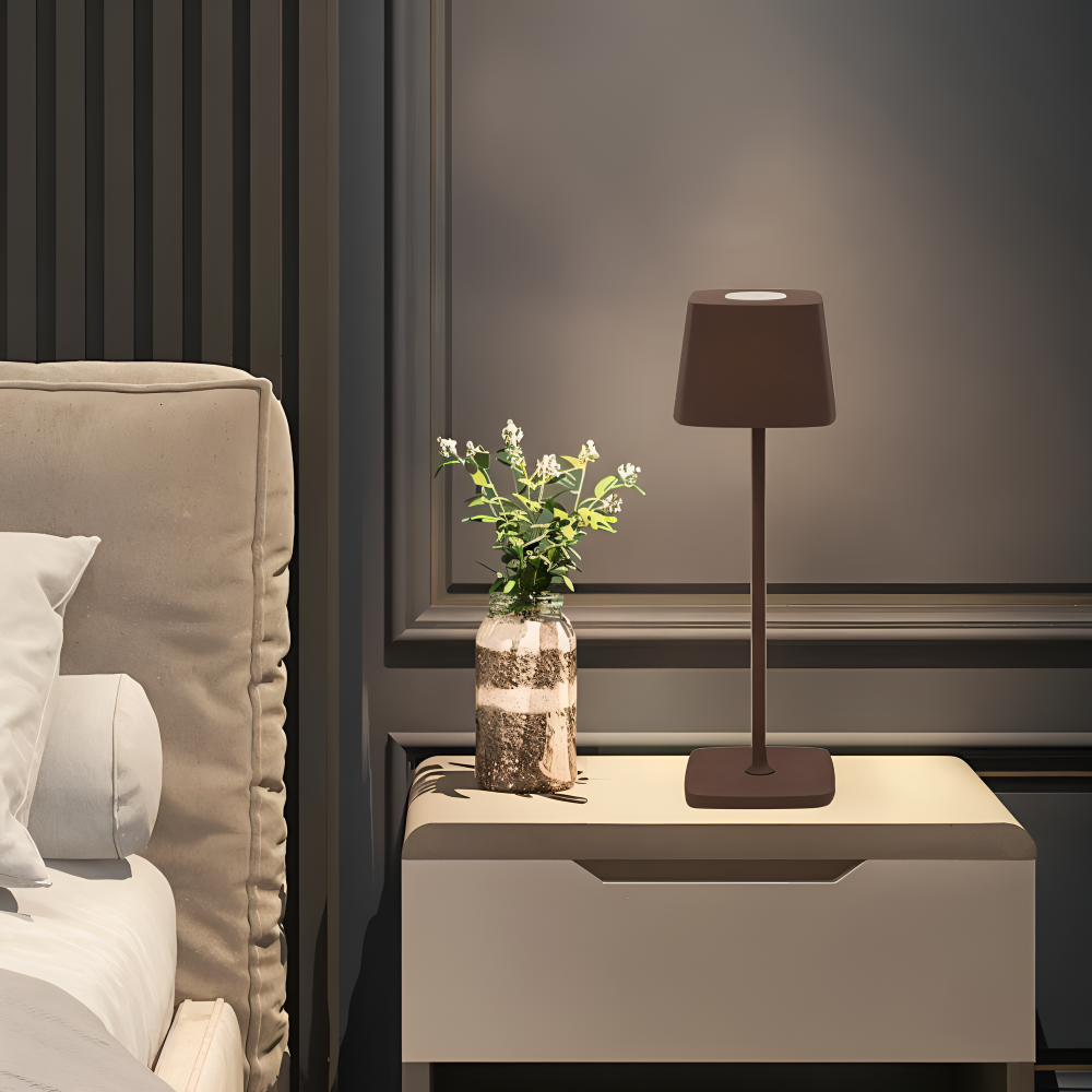 Portable LED Table Lamp Aluminium Alloy 10.5 x 37 cm | Black, White or Brown | Cordless Touch Dimming, 12-Hour Battery