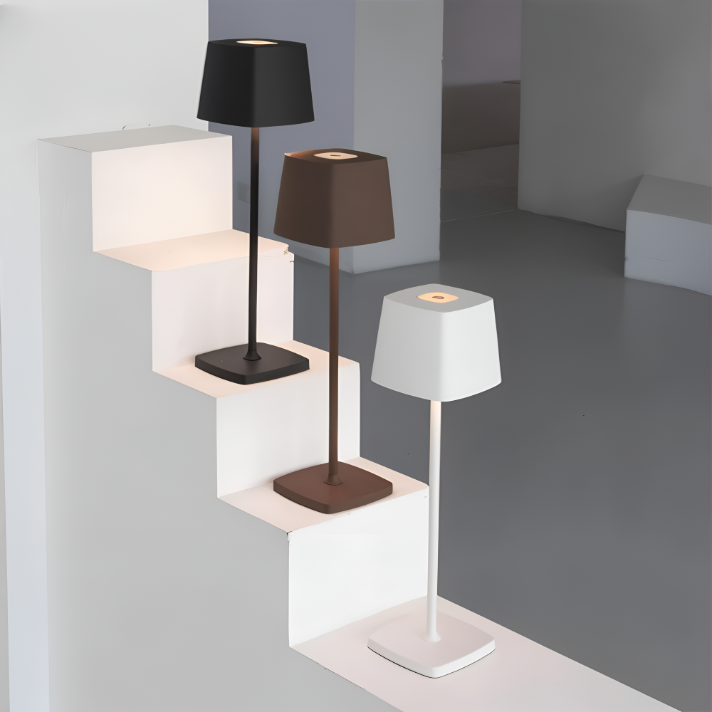 Portable LED Table Lamp Aluminium Alloy 10.5 x 37 cm | Black, White or Brown | Cordless Touch Dimming, 12-Hour Battery