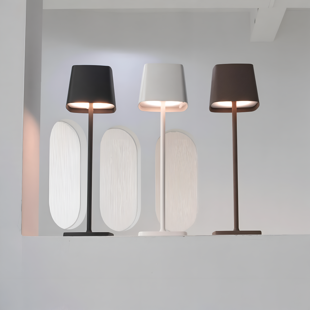 Portable LED Table Lamp Aluminium Alloy 10.5 x 37 cm | Black, White or Brown | Cordless Touch Dimming, 12-Hour Battery