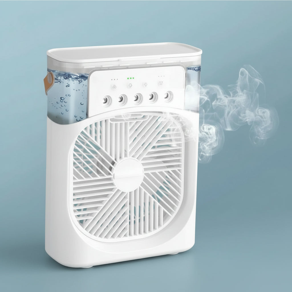 Portable Mini Humidifier Fan | Square Grille, Carry Handle
