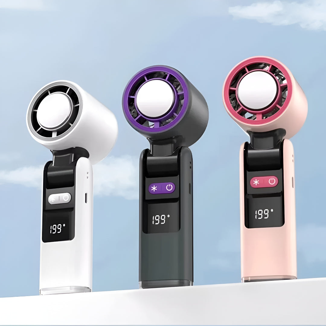 Portable Rechargeable Handheld Fan | USB-C Charging, Digital Display | 4000 mAh Battery, Cooling Plate, 3-in-1 Use