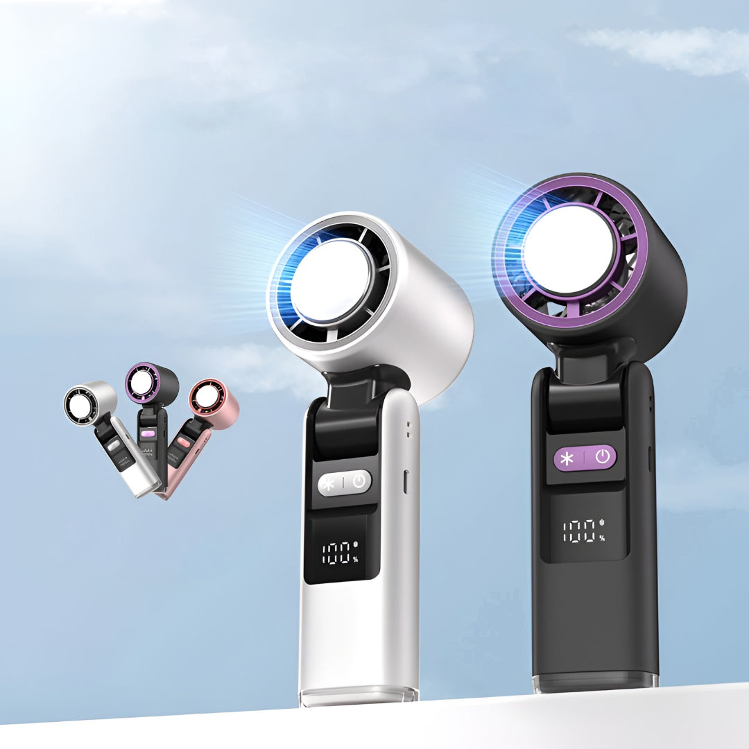 Portable Rechargeable Handheld Fan | USB-C Charging, Digital Display | 4000 mAh Battery, Cooling Plate, 3-in-1 Use