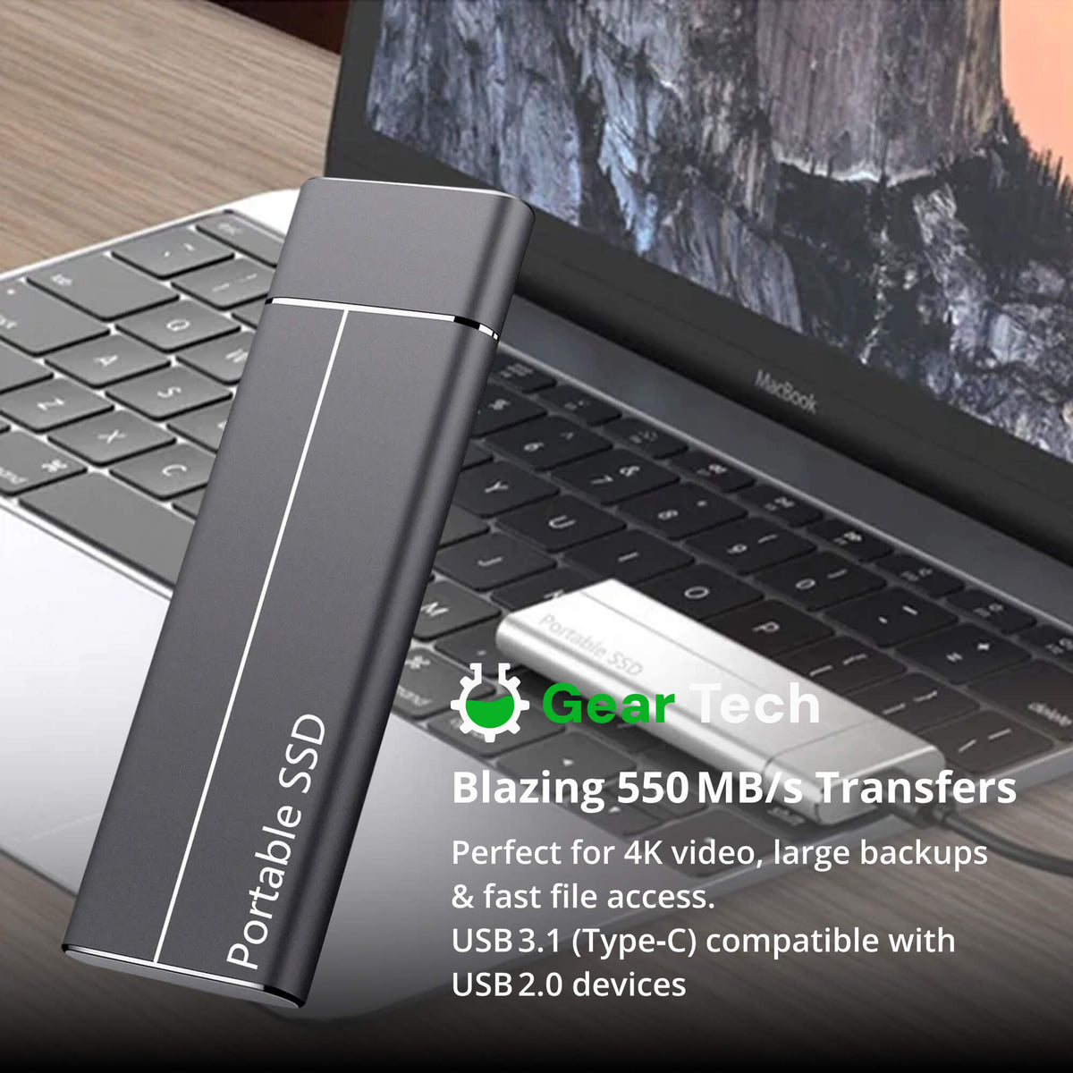 Portable SSD External Drive | USB 3.2, Up to 550 MB/s Transfer Speed | Up to 30TB Capacity, Shock-Resistant Aluminium Casing