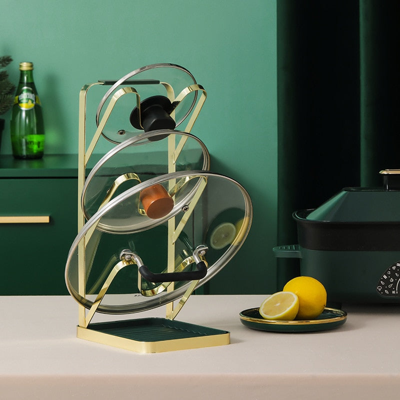 Pot Lid Rack 3-Layer Metal Kitchen Compact Organiser with Silicone Grips