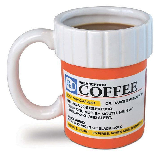 Prescription Bottle Coffee Mug Ceramic | Novelty RX Design with Large C-Handle | Funny Gift for Coffee Drinkers