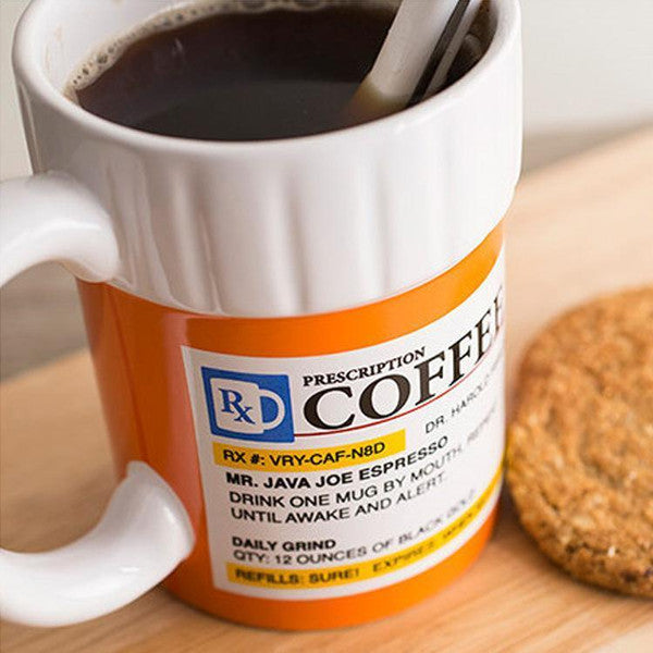 Prescription Bottle Coffee Mug Ceramic | Novelty RX Design with Large C-Handle | Funny Gift for Coffee Drinkers