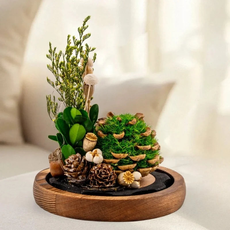Preserved Flower Glass Dome Night Light | Dried Rose, Dandelion or Poppy-Pinecone Design | Warm White Ambient Glow