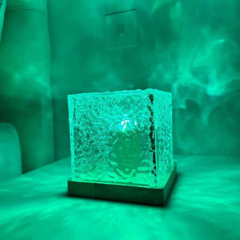 Prism Cube Lamp, Wood and Acrylic | 16 Colours with Remote Control | USB-Powered Northern Lights Effect, Two Sizes