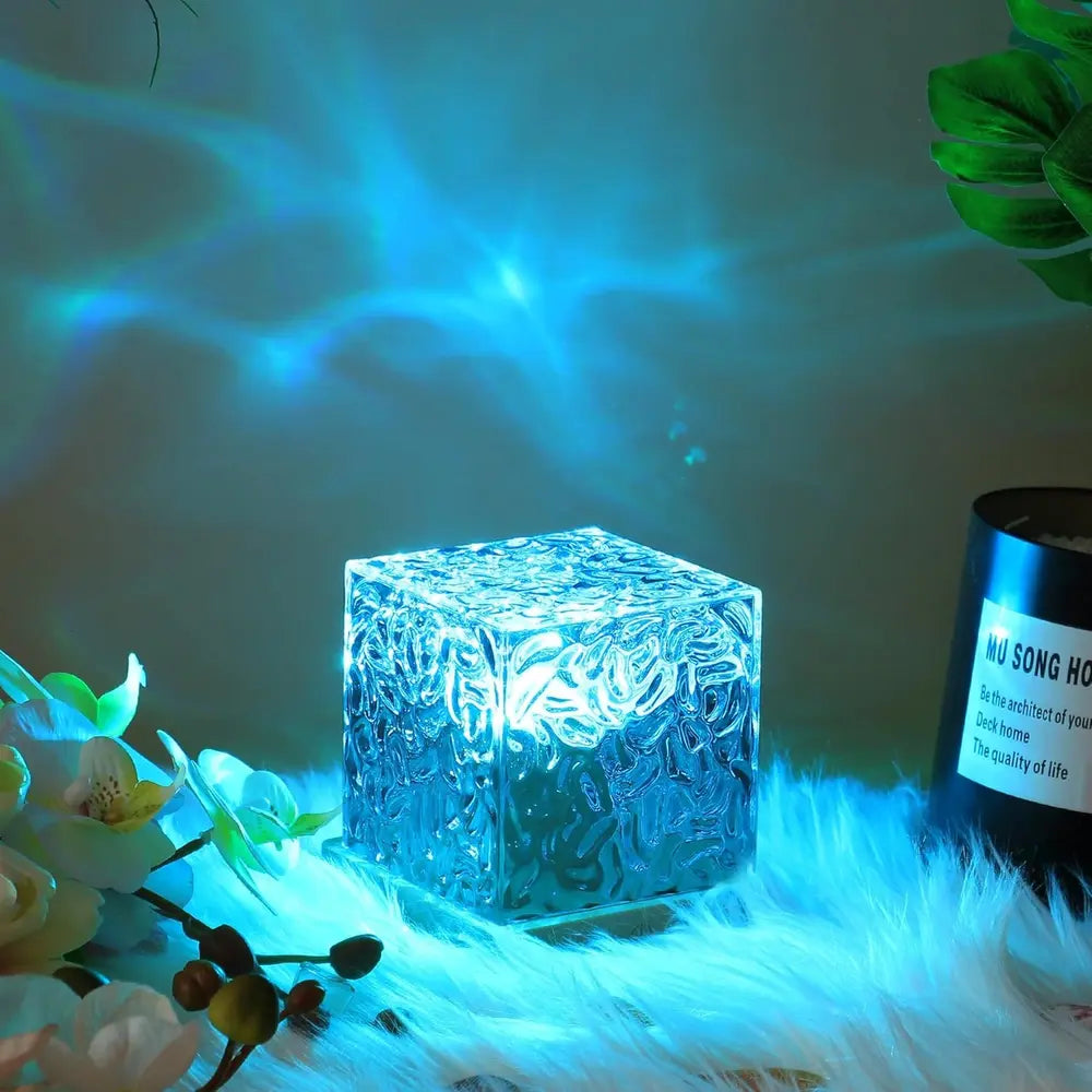 Prism Cube Lamp, Wood and Acrylic | 16 Colours with Remote Control | USB-Powered Northern Lights Effect, Two Sizes