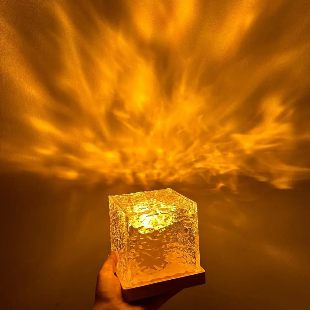 Prism Cube Lamp, Wood and Acrylic | 16 Colours with Remote Control | USB-Powered Northern Lights Effect, Two Sizes