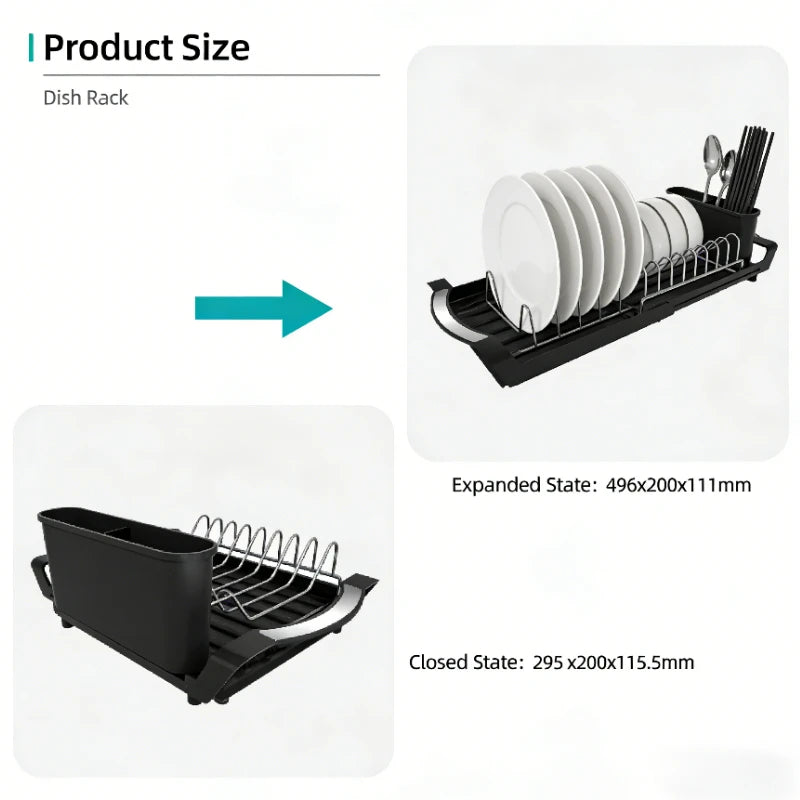 Pull Out Dish Drying Rack | Expandable Tray, Cutlery Caddy