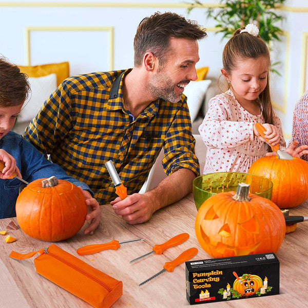 Pumpkin Carving Kit for Halloween | 9-Piece Tool Set with Serrated Knives & Hole Maker | Stainless Steel Tools with Grip Handles