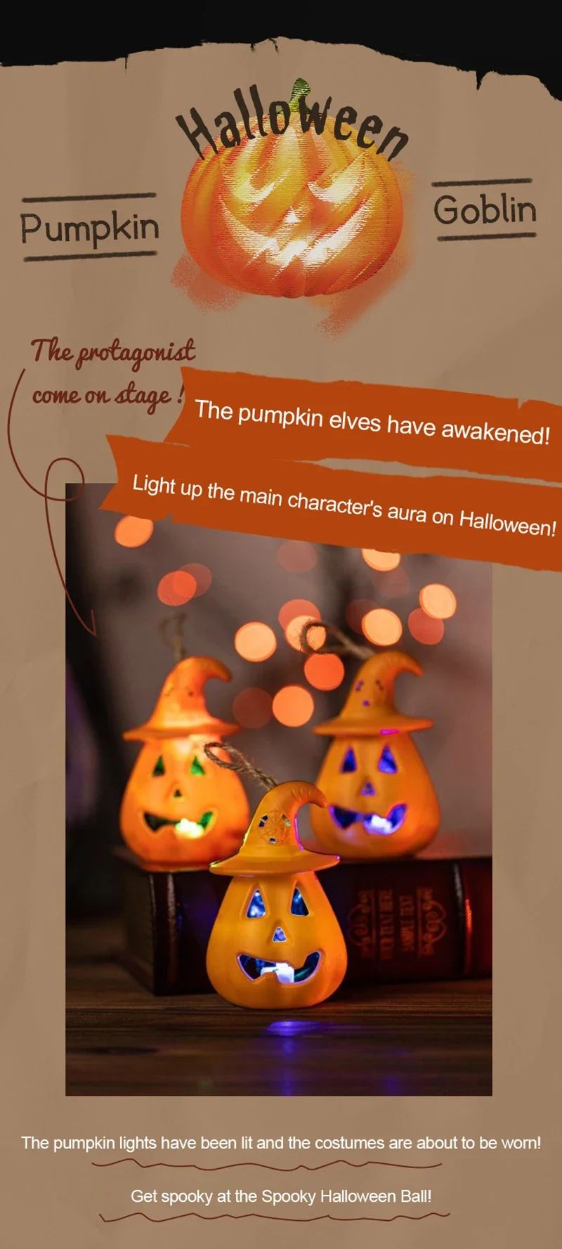 Pumpkin Skull LED Night Lantern Halloween Décor | Battery Powered Flameless Design | Portable Indoor Kids Room & Party Light