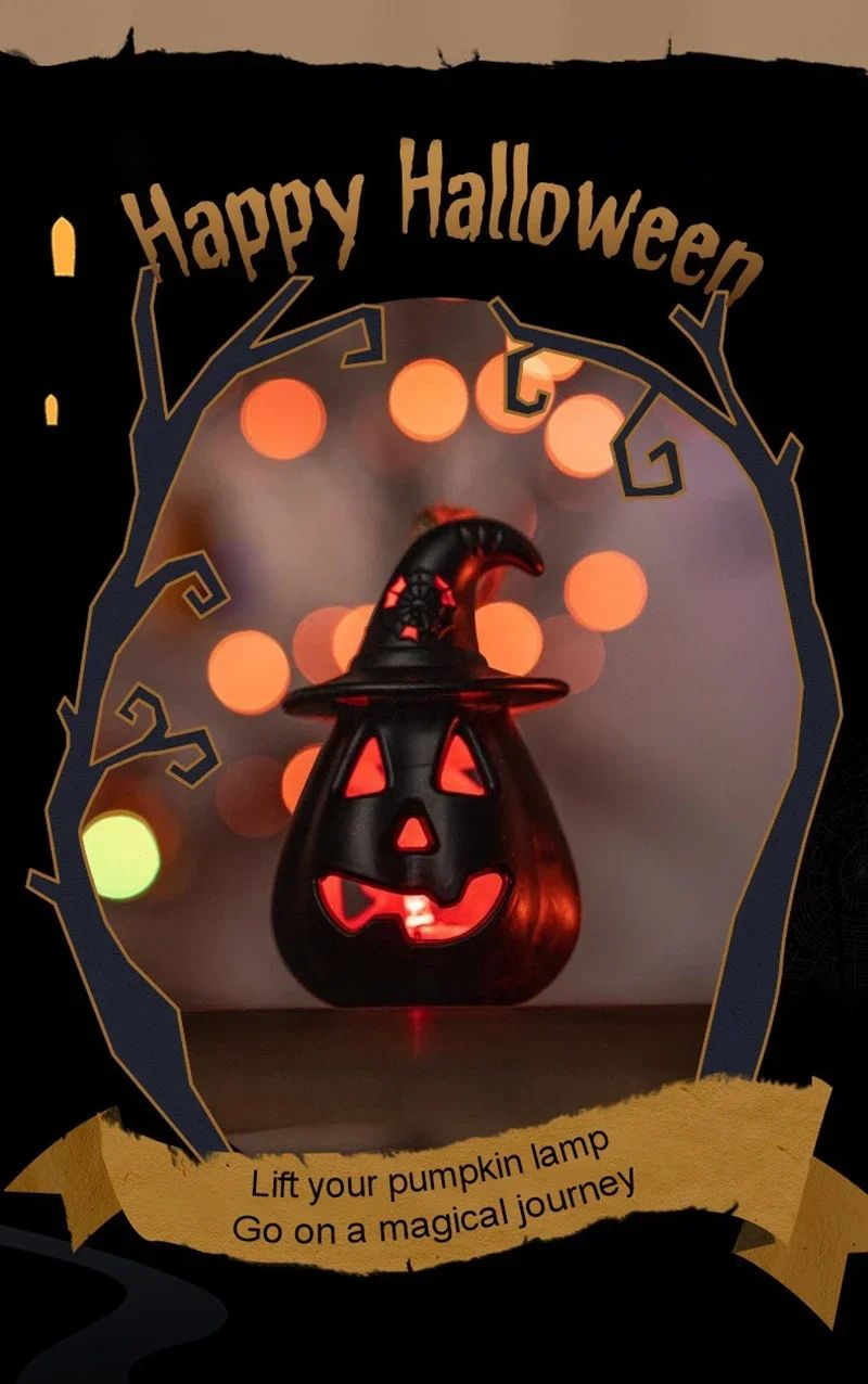 Pumpkin Skull LED Night Lantern Halloween Décor | Battery Powered Flameless Design | Portable Indoor Kids Room & Party Light